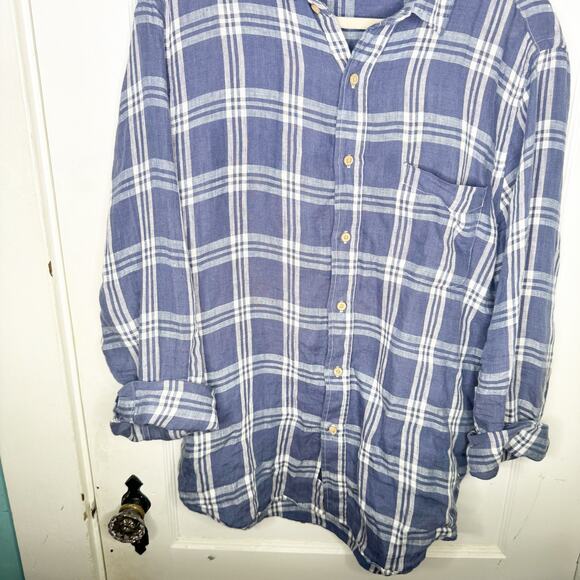 Faherty Men’s Linen Laguna Shirt Button Down Collared Jetty Plaid Blue Medium M - Picture 9 of 15